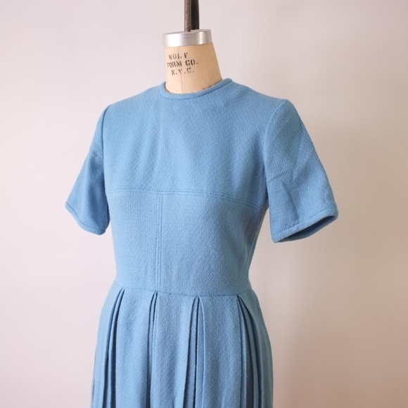 vintage blue wool knit dress | 1950s blue dress - Picture 8 of 15